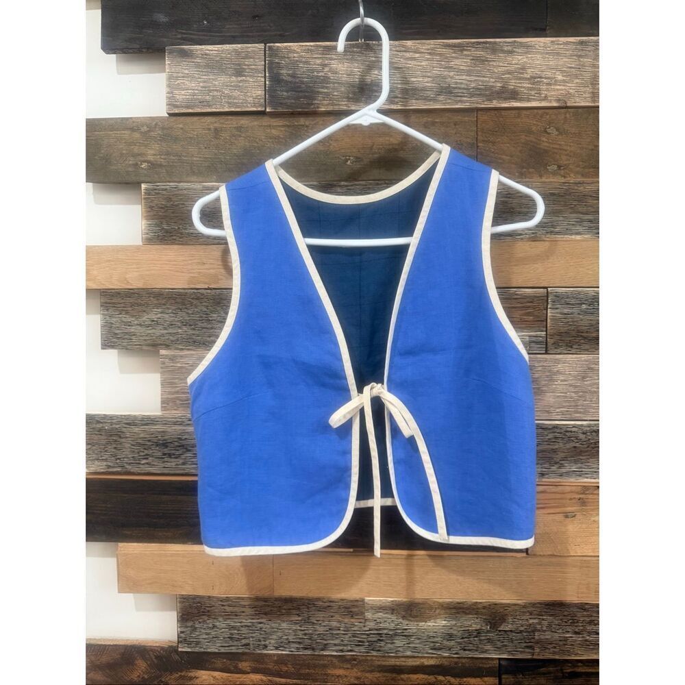 NotPerfectLinen Ines vest in cornflower/delft checks sz XS